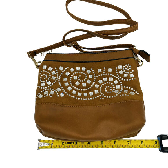 Unbranded Small Brown Faux Pebbled Leather Purse With Bling - Picture 9 of 10